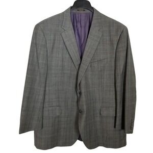 Peter Millar Wool Blazer Jacket Sz 48 R Gray Plaid Classic Preppy Button up